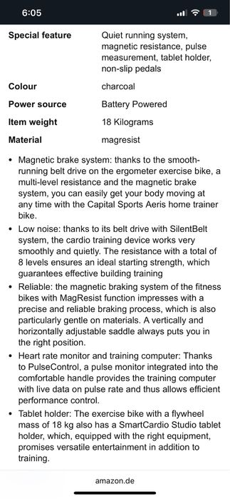 Rower stacjonarny  Aeris exercise bike. Masa zamachowa 18kg