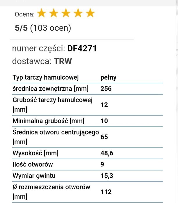 tarcze hamulcowe TRW DF4271