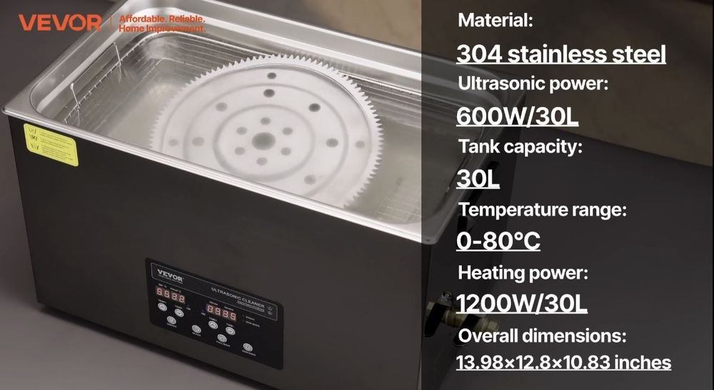 Nova Máquina de ultra frequência Vevor 30L com aquecimento até 80°