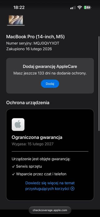 Apple MacBook Pro 14 M5 16/512GB Kondycja 100% Gwarancja