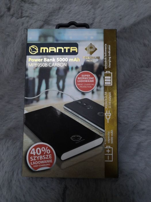 Powerbank Premium MPB950B CARBON 5000 mAh Manta Aluminium Czarny