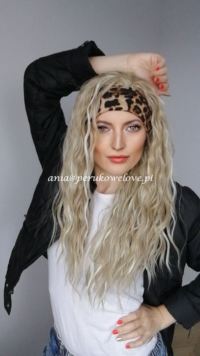 Peruka na opasce blond pasemka fale długie WŁOSY na co dzień