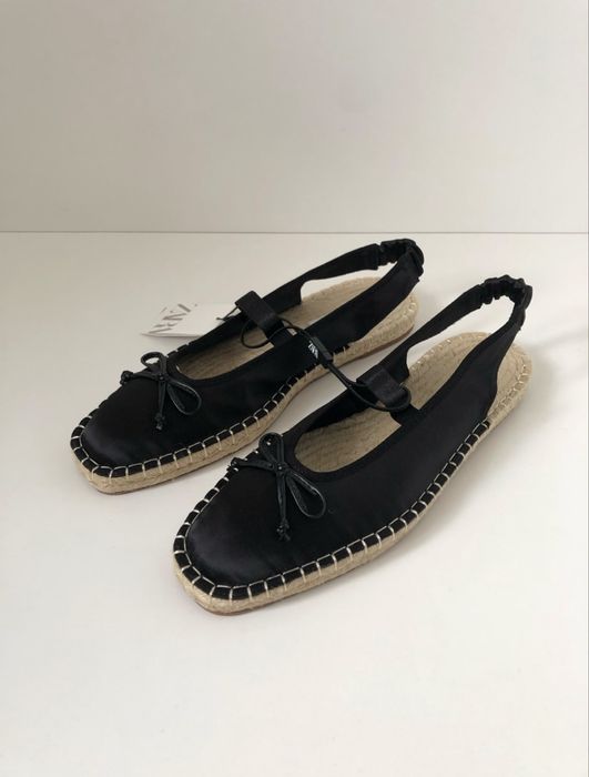 Zara czarne satynowe espadryle baletki baleriny mary jane