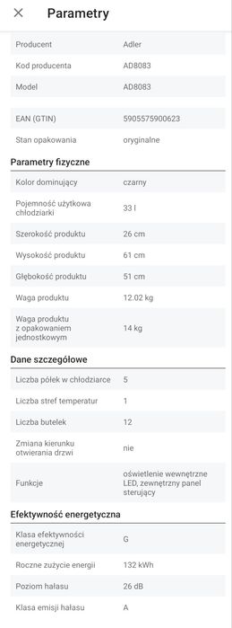 NOWA lodówka do wina Adler