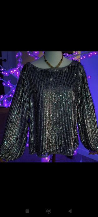Cekinowa cekiny srebrna bluza wieczorowa