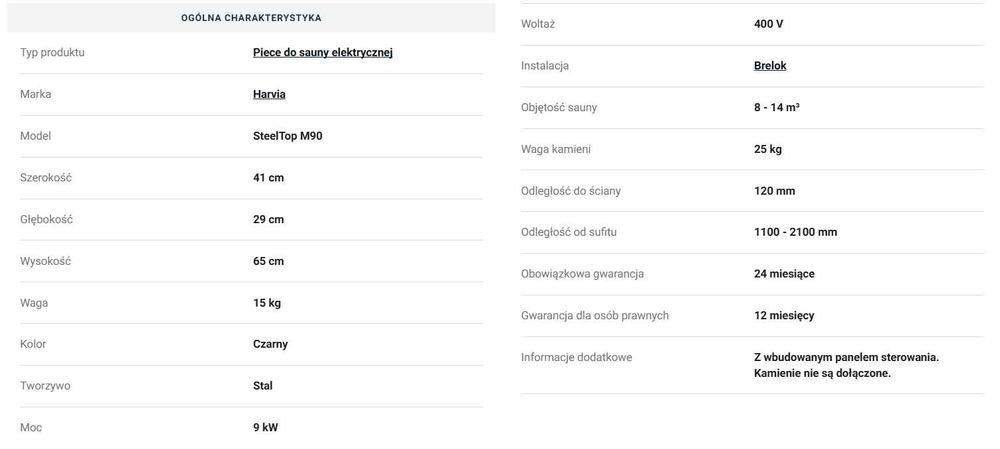 Piec do sauny elektryczny HARVIA STEEL TOP M90, 9 kW
