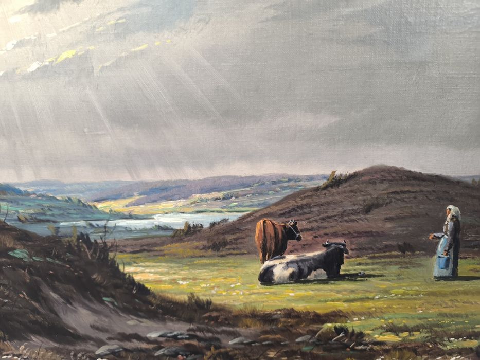 Piękny obraz olejny scena rodzajowa, sygnowany, płótno