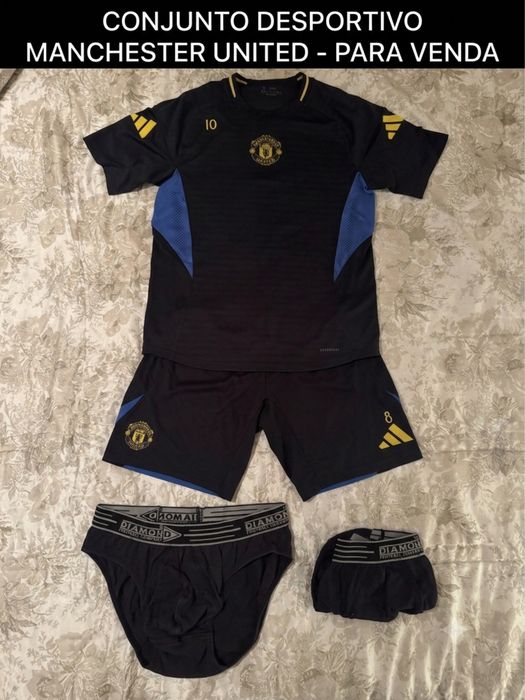 Conjunto Treino Oficial Manchester United Adidas (Camisola M + Calções L + 2 Cuecas XL) — NOVO