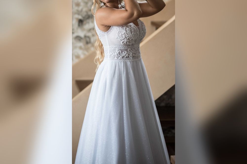 Suknia ślubna brokatowa + dwa welony