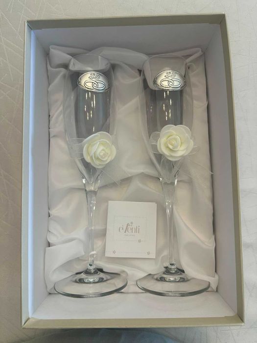 Taças de Cristal para Bodas de Prata (25 Anos) com Aplicação em Prata Laminada – Novas c/ Caixa