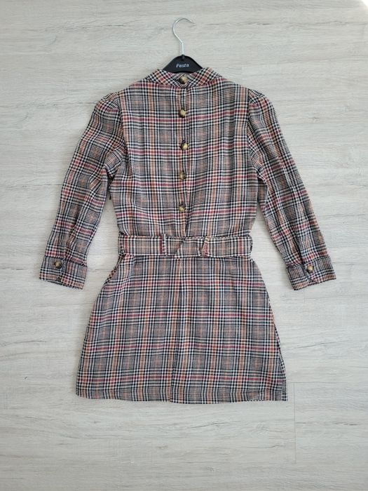 Sukienka ZARA mini długi rękaw pepitka kratka