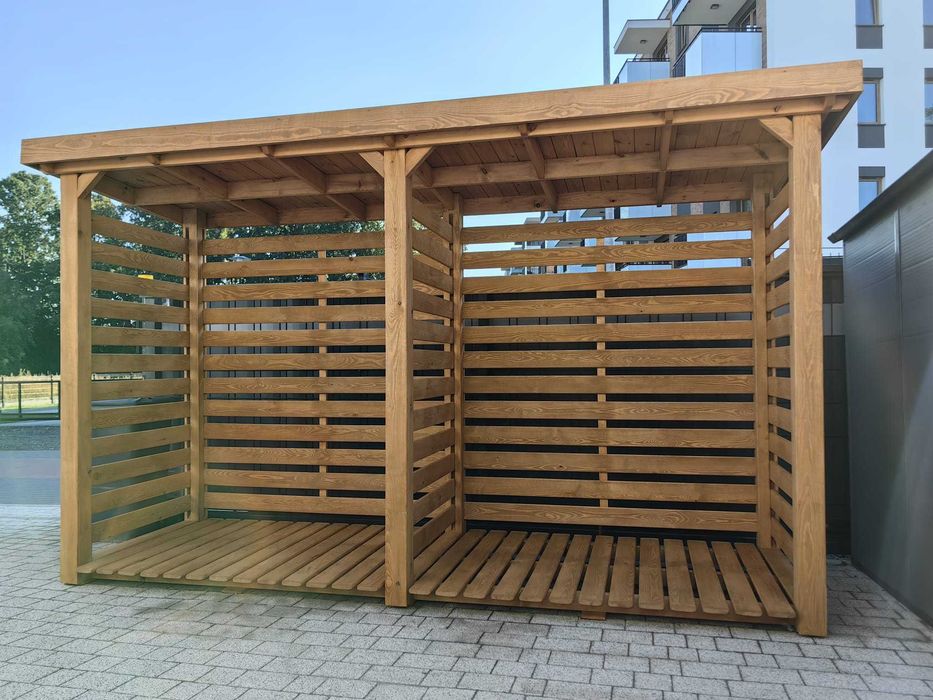 Drewutnia poszerzana 3,5 x 1,1m z dachem prostym trejażowym