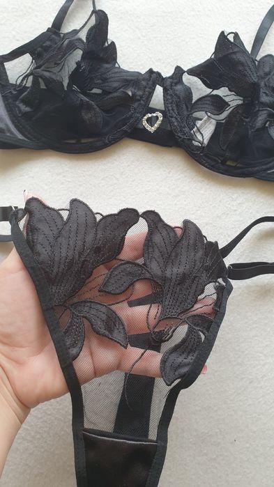 S 36 8 Czarny seksowny komplet bielizny seksowna koronkowa bielizna da