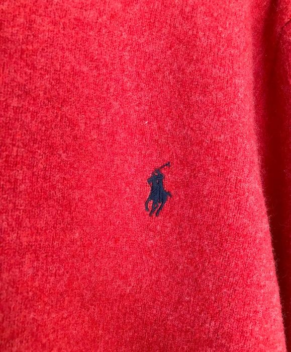 Ralph Lauren wełniany sweter malinowy haftowane logo premium