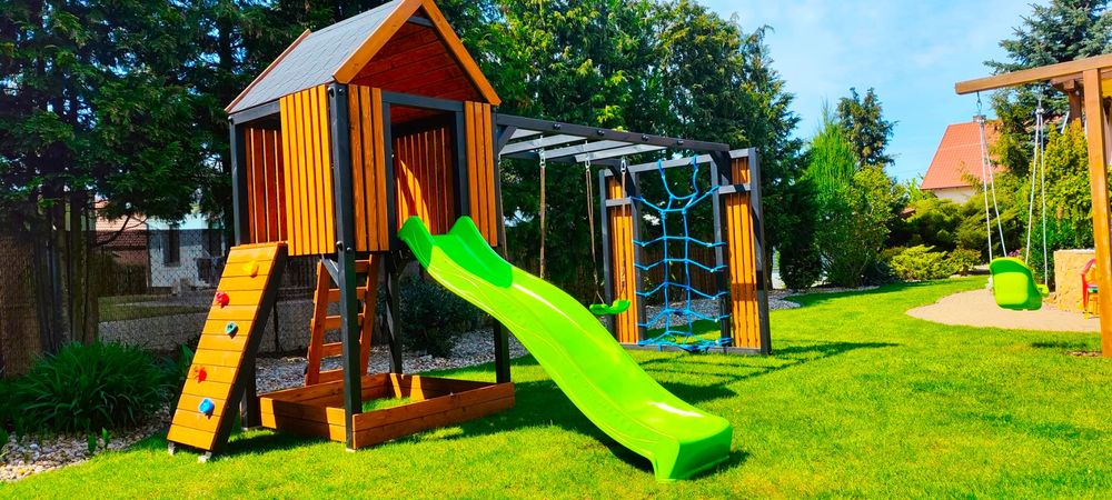 Drewniany Plac Zabaw do ogrodu - PROMOCJA - DYZIO - Domek - Huśtawka