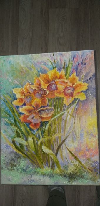 Narcyzy z mojego ogródka/ obraz olejny ręcznie malowany 30 /40cm 40