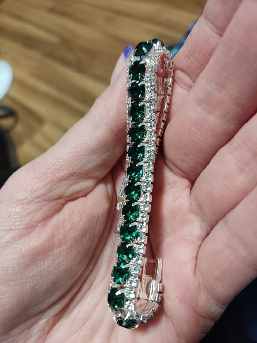 Srebrna bransoletka z zielonymi cyrkoniami nowa