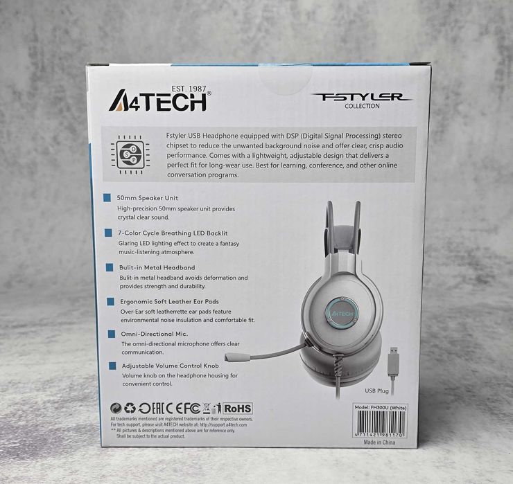 Гарнітура дротова ігрова A4Tech FH300U White usb Нова