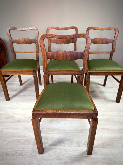 Krzesła Art Deco z lat 30. – komplet 4 sztuk Dąb + orzech