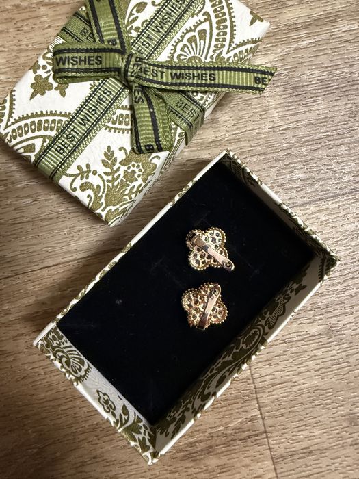 Van cleef клевер сережки,серьги с камнями,красное золото ван клиф