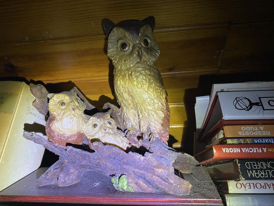 Escultura Decorativa de Corujas – Peça Detalhada – Bom Estado