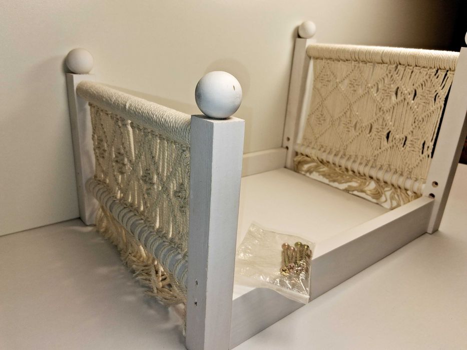 N235 Drewniane Łóżeczko Dla Psa Kota Makrama Boho Białe Solidne Nowe