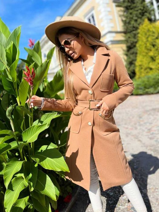 Płaszcz jesienno-zimowy karmel dyplomatka XXS 32