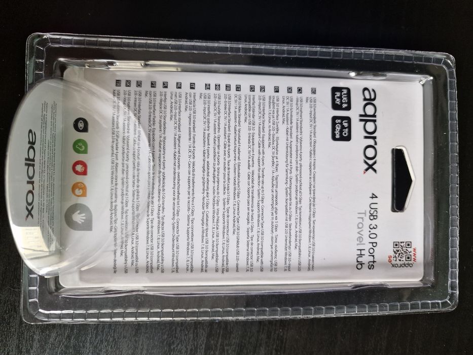 Travel hub USB 3.0, 4 portas, cor preta -Approx APPHT5B