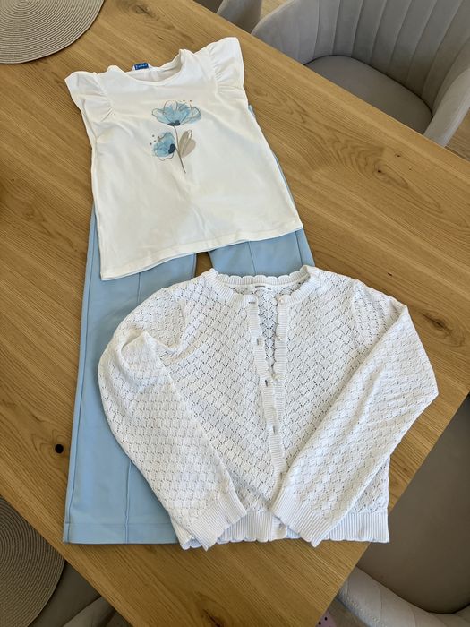 Mayoral zestaw spodnie, tshirt, sweterek