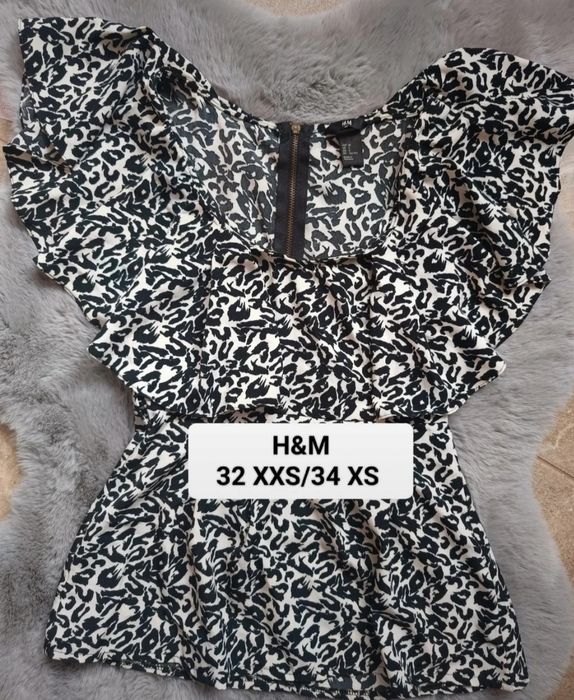 Elegancka bluzka z baskinką xxs XS 32 34 H&M do biura pantera