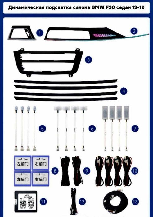 Динамическая модельная подсветка салона BMW F30 (13-19) 20 предметов