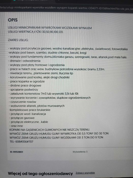 Wynajem wozidła budowlanego MECALAC 3,5t koparka wiertnica