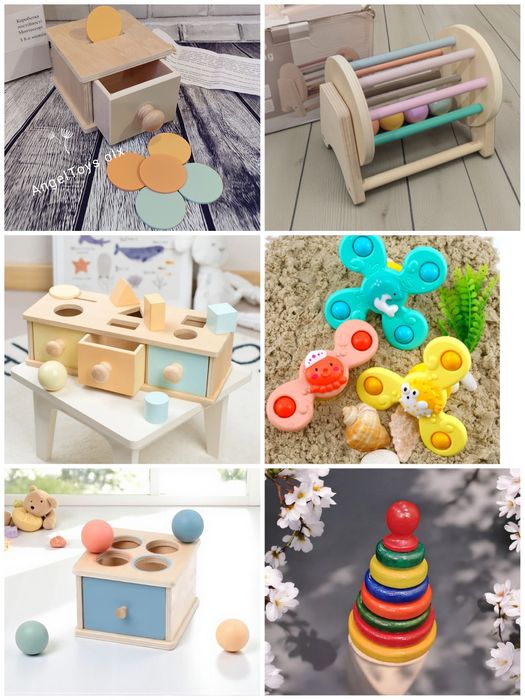 1+ Дерев'яні Монтессорі Сортер пірамідка коробочка  вкладка  райдуга