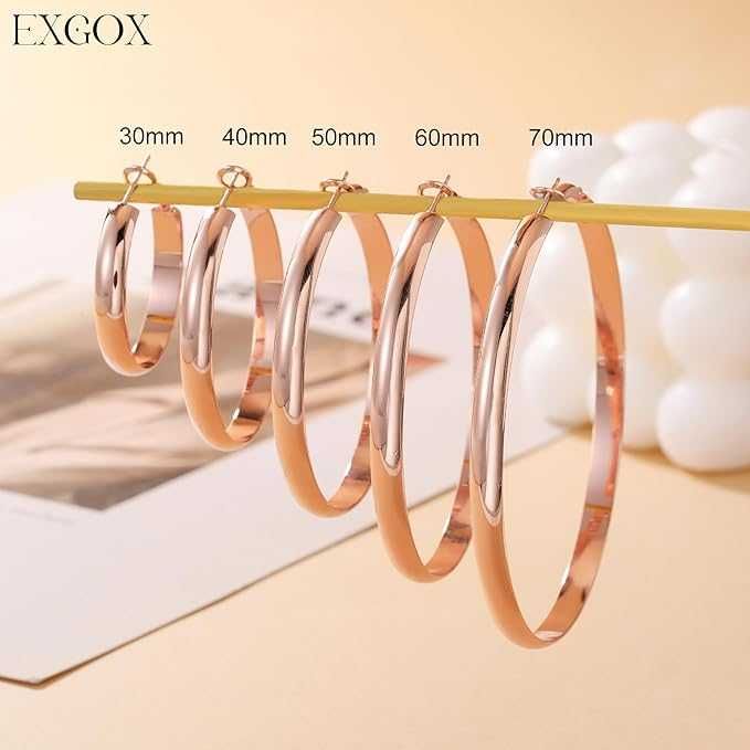 Большие Серьги-кольца EXGOX серебро 925 Rose Gold конго 5 мм. 50,70 см