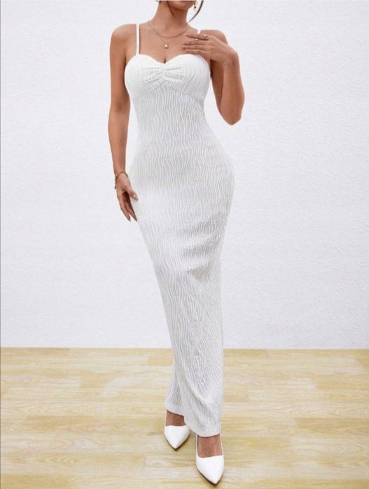 Elegancka sukienka długa biała ślub cywilny XS S