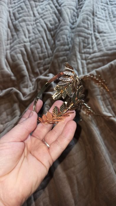 Обруч браслет сережки 3в1 тіара обідок золотистого кольору для волосся