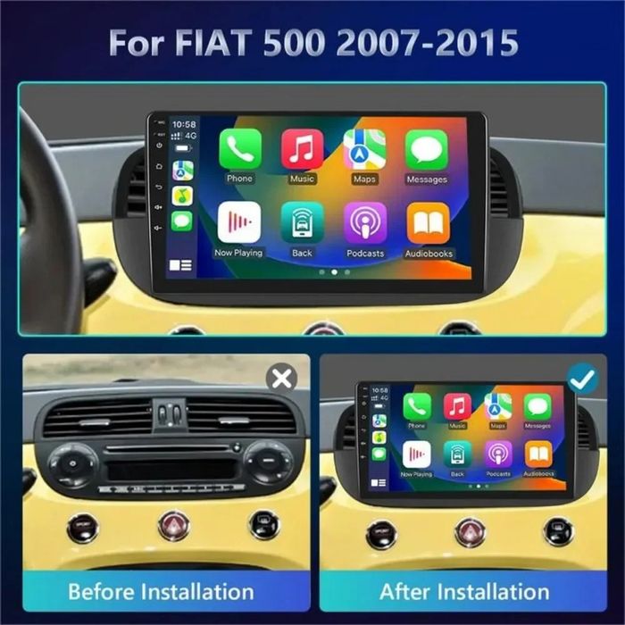 Rádio 9" android Fiat 500 CARPLAY WIFI GPS 2/32GB Novo