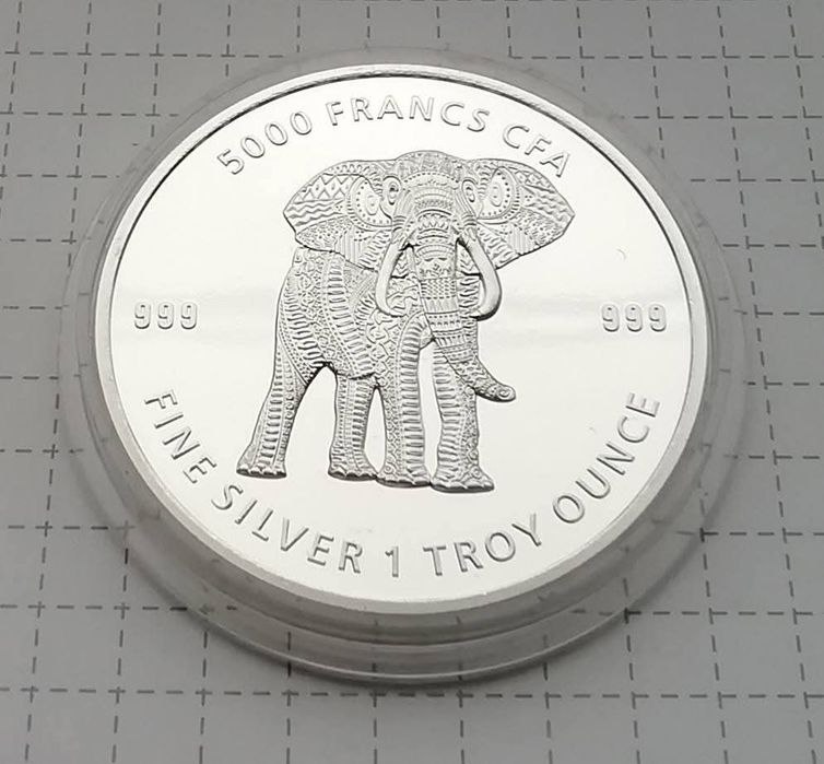 Чад 5000 франків 2019р. СРІБЛО. Слон Мандали. ПРУФ.