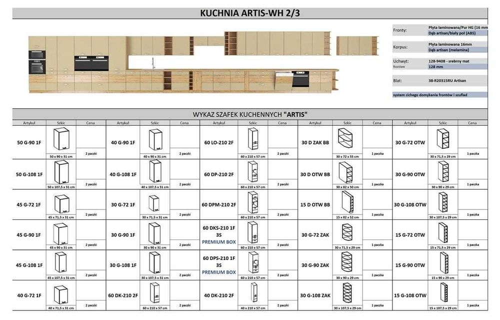 Nowoczesne Meble kuchenne ARTIS modułowe połysk MDF