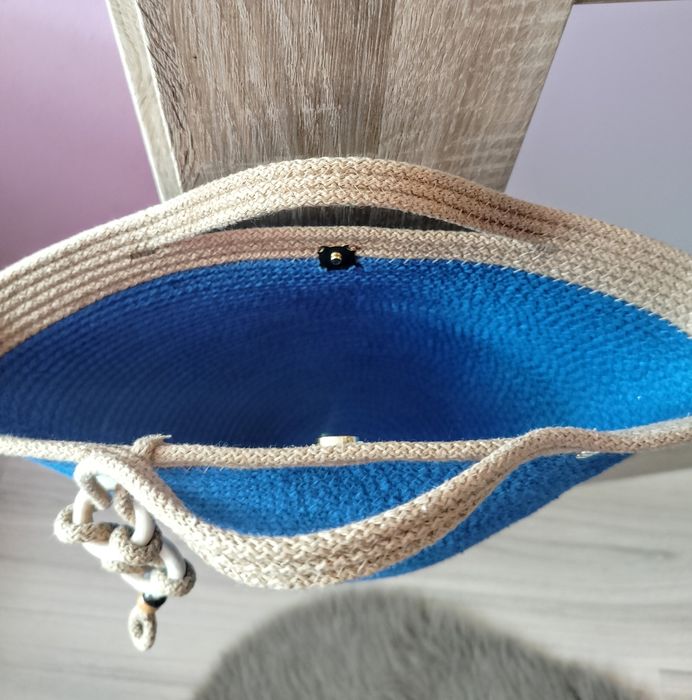 Kosz mini ze sznurka karmelowo chabrowym Handmade