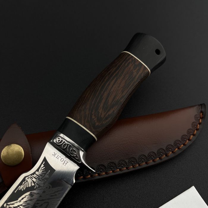 Ніж мисливський туристичний шкіряний чохол 65х13 Вовк Нож охотничий