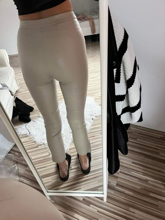Legginsy ZARA spodnie skorzane bezowe