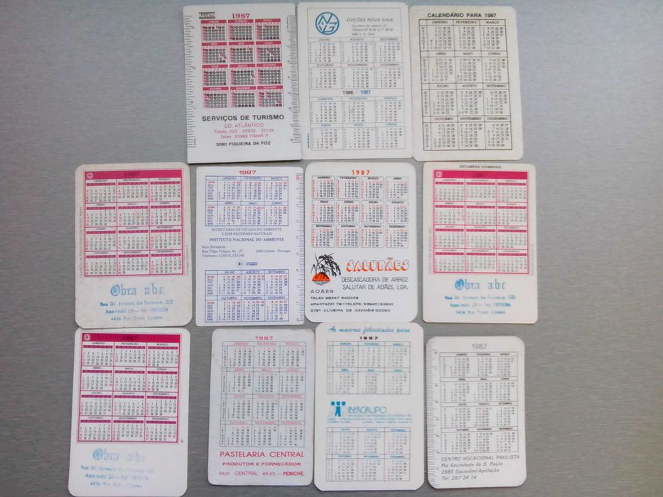 11 Calendários de bolso de 1987