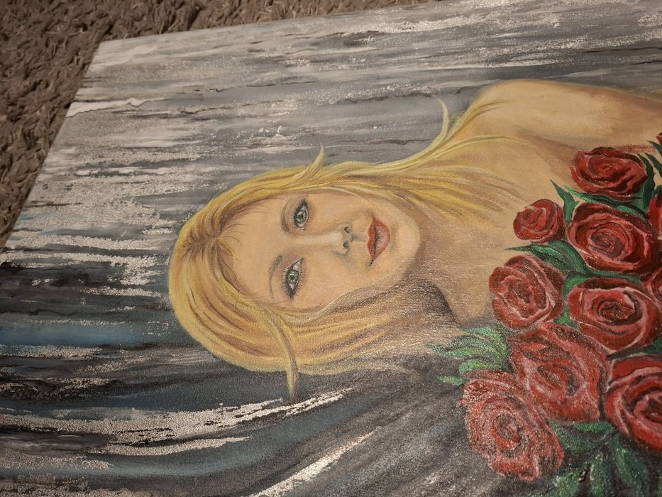 Obraz olejny ,,Dziewczyna z różami" 50-70cm