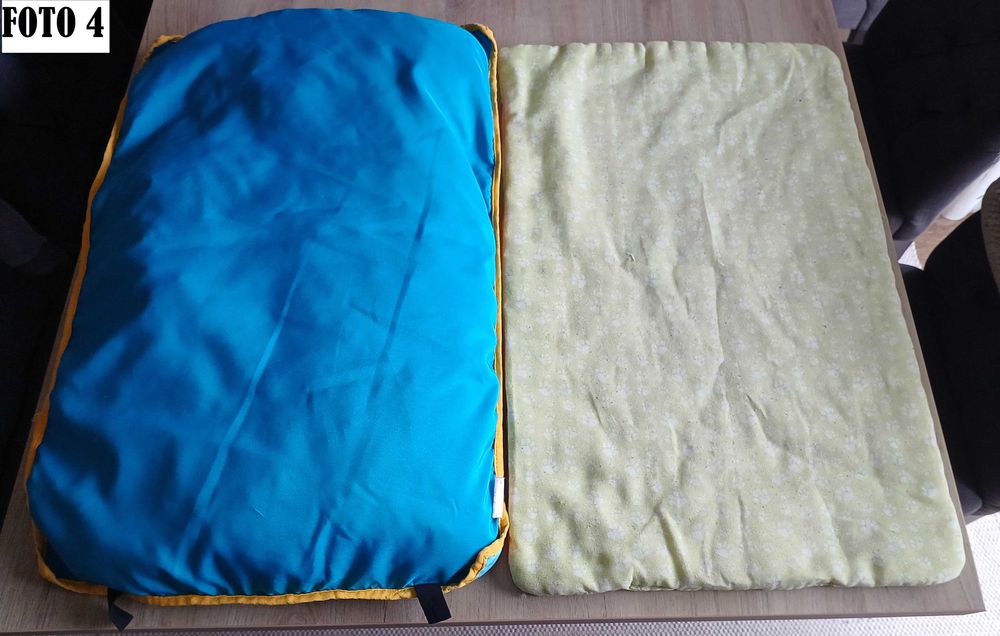 Cama, comedouro/bebedouro e colchões para cão, em bom estado