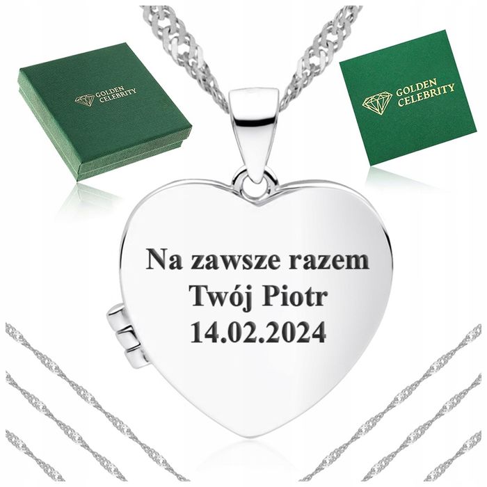 Srebrny Naszyjnik Serce Łańcuszek Zawieszka 925 Prezent Dla Kobiety+gr