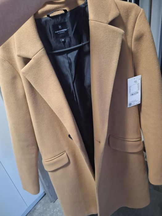 Nowy płaszcz damski 34 brązowy karmelowy