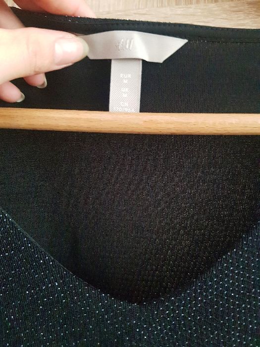 Bluzka brokat krótkie rękawy H&M HM 38 M srebrna nitka