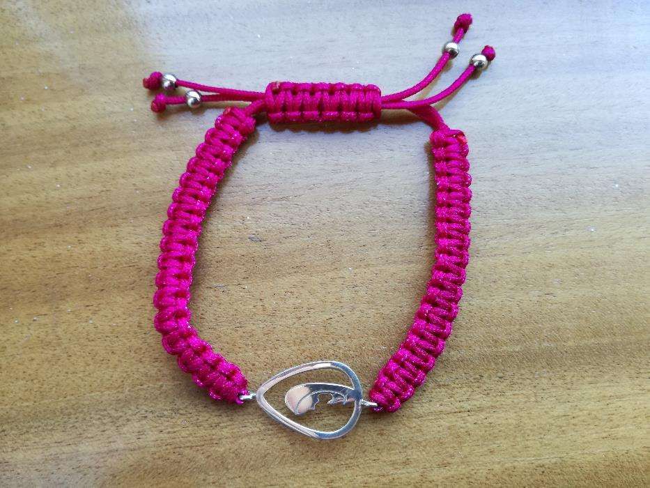 pulseira rosa com santa - artigo em prata