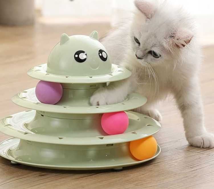 Zabawka interaktywna dla kota wieża z piłeczkami uciekające piłeczki
